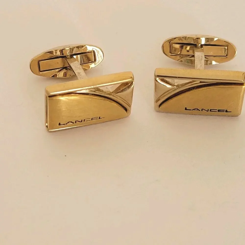 Lancel Paris French Gold Tone Logo Cufflinks Lot Of 2‎ Bundle Retro Designer